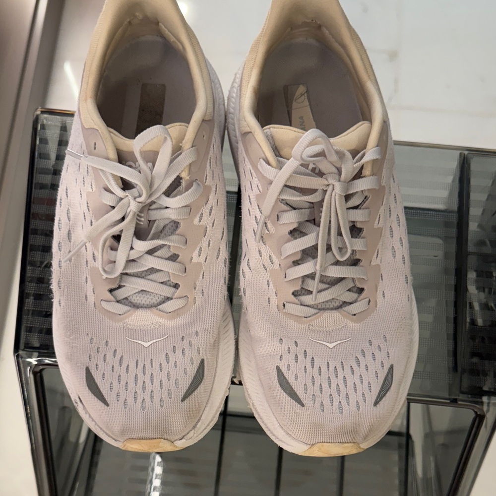 Hoka Cream and Gray Athletic Shoes